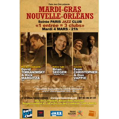 Evan CHRISTOPHER & Don VAPPIE Trio : MARDI-GRAS NOUVELLE-ORLÉANS - Soirée Paris Jazz Club "1 entrée = 3 clubs"