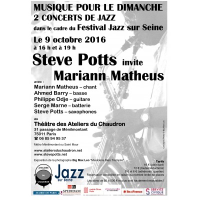 "Musique pour le Dimanche" 
Dans le cadre du FESTIVAL JAZZ SUR SEINE
Steve Potts invite Mariann Matheus 