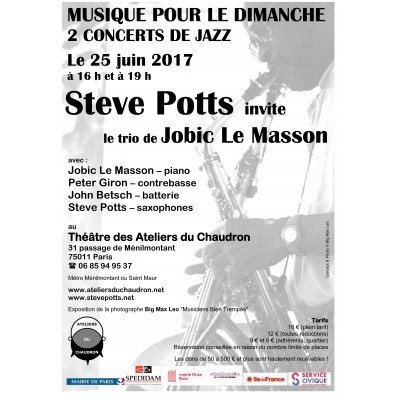 Musique pour le Dimanche avec Steve Potts invite le trio de Jobic Le Masson